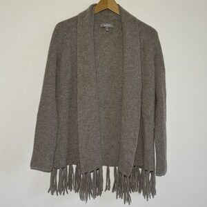 Marled Clothing 100% Cashmere Cardigan Sweater Fringe Womens Large Beige Neutral